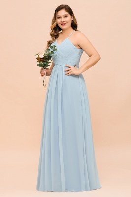 Plus Size  Sweetheart A-line Chiffon Bridesmaid Dress Sky Blue Strapes Wedding Party Dress_6