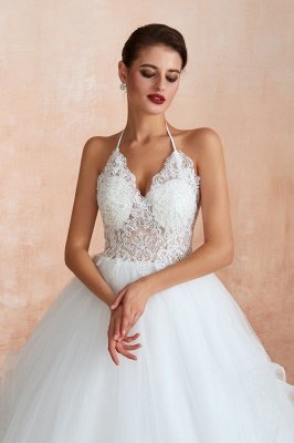 Simple Halter Ball Gown Wedding Dress Tulle Lace Bridal Dress for Women_6