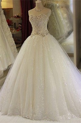 New Arrival Beaded Wedding Dresses UK Sweetheart Sleeveless Lace Appliques Bridal Dresses_2