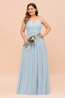 Plus Size  Sweetheart A-line Chiffon Bridesmaid Dress Sky Blue Strapes Wedding Party Dress_4