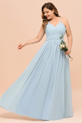 Plus Size  Sweetheart A-line Chiffon Bridesmaid Dress Sky Blue Strapes Wedding Party Dress_7