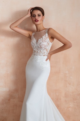 White Illusion neck Mermaid Wedding Dress Sleeveless High Neck Bridal Gown_7