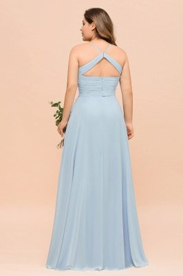 Plus Size  Sweetheart A-line Chiffon Bridesmaid Dress Sky Blue Strapes Wedding Party Dress_3