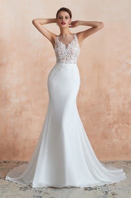 White Illusion neck Mermaid Wedding Dress Sleeveless High Neck Bridal Gown_6