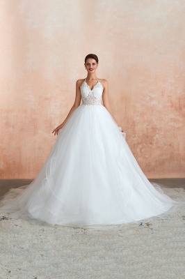 Simple Halter Ball Gown Wedding Dress Tulle Lace Bridal Dress for Women_12