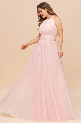 Halter Pink Plus Size Chiffon Bridesmaid Dress Keyhole Long Wedding Guest Dress_5