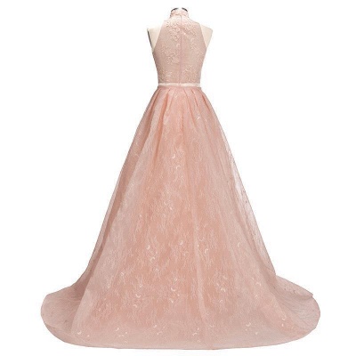 Popular Illusion Sleeveless High-Neck Unique Lace Sheath Puffy Overskirt Prom Dress UK jj0157_5