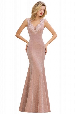 Sparkly V-neck Sexy Evening Dress UK | Flowers Sleeveless Pink Floor Length Formal Dresses_1