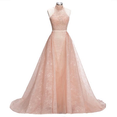 Popular Illusion Sleeveless High-Neck Unique Lace Sheath Puffy Overskirt Prom Dress UK jj0157_4