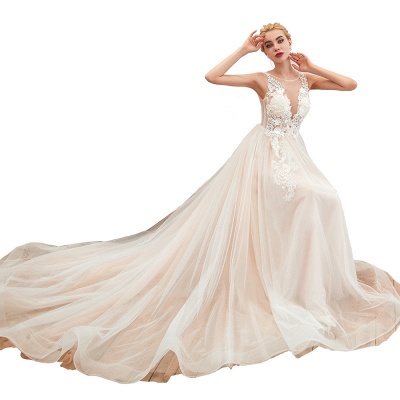 Stylish Scoop Neck  ALine Wedding Dress Sleeveless Tulle Lace Bridal Gown_21