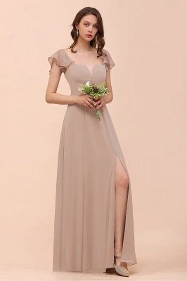 Cap Sleeves Chiffon Floor Length Bridesmaid Dress with Side Split_4