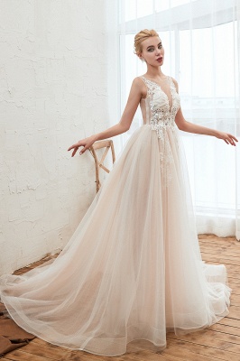 Stylish Scoop Neck  ALine Wedding Dress Sleeveless Tulle Lace Bridal Gown_6