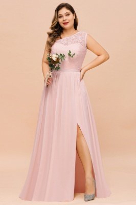 Elegant One Shoulder Lace Chiffon Plus Size Bridesmaid Dresswith Front Split_7
