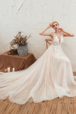 Stylish Scoop Neck  ALine Wedding Dress Sleeveless Tulle Lace Bridal Gown_8
