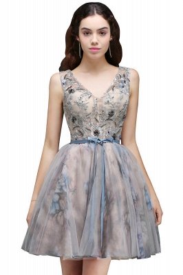 Sash Cute Lace-up Sleeveless Straps Short Flowers Homecoming Dress UK_1