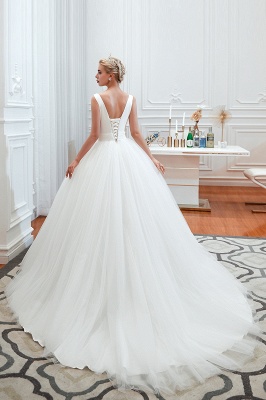 Elegant Low Back Bridal Gowns with Belt Spring Wedding Dress V-Neck_11