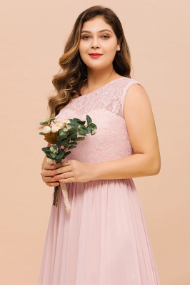 Elegant One Shoulder Lace Chiffon Plus Size Bridesmaid Dresswith Front Split_9