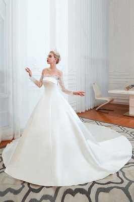 Princess Bridal Gowns with Cathedral Train Long Sleeves Wedding Dresses_5