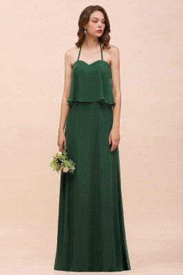 Halter Dark Green Chiffon Long Bridesmaid Dress Beach Long Casual Dress_4