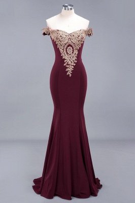 Simple Off-the-shoulder Burgundy Formal Dress with Lace Appliques_13