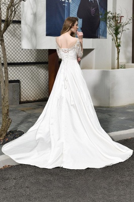 Elegant  Long Sleeves Satin Wedding Dress  with Sweep Train_4