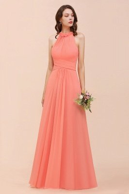 Elegant Halter Ruffle Chiffon Coral A-line Bridesmaid Dresses_7