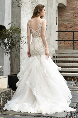 V-Neck Sleeveless Mermaid Bridal Dress Puffy Layers Wedding Dress_10