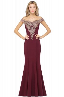 Simple Off-the-shoulder Burgundy Formal Dress with Lace Appliques_2