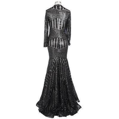 Sequined Black Mermaid High-Neck Elegant Long-Sleeves Prom Dress UK jj0085_4