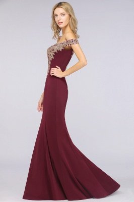Simple Off-the-shoulder Burgundy Formal Dress with Lace Appliques_39