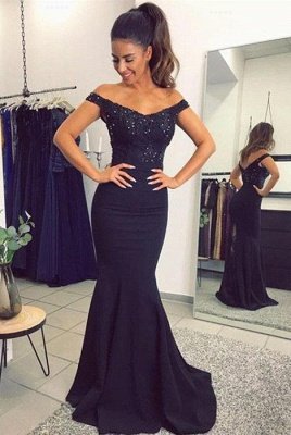 Lace Beadings Sexy Off-the-Shoulder Mermaid Long Evening Dress UK_3