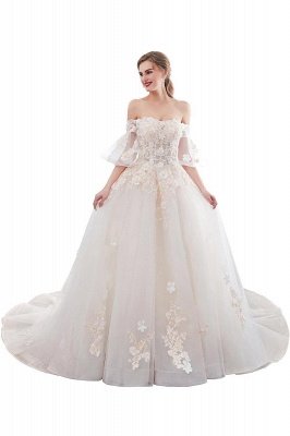 NANCE | Ball Gown Off-the-shoulder Floor Length Appliques Tulle Wedding Dresses UK_1