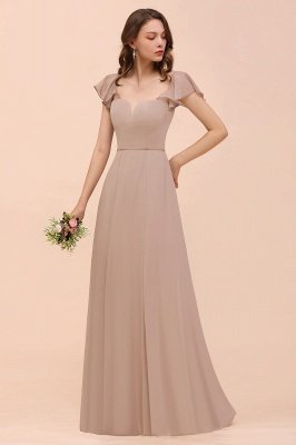 Cap Sleeves Chiffon Floor Length Bridesmaid Dress with Side Split_8