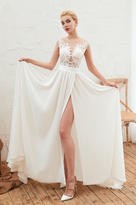 High split Cap Sleeve Wedding Dress with see-through Back_8