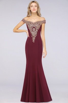 Simple Off-the-shoulder Burgundy Formal Dress with Lace Appliques_33