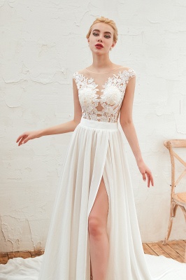 High split Cap Sleeve Wedding Dress with see-through Back_13