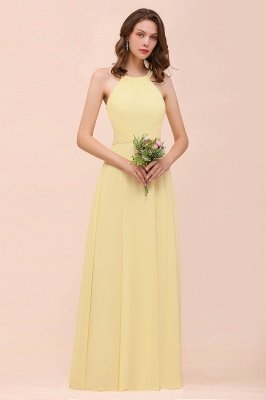 Stylish Halter Daffodil Chiffon Sleeveless Long Bridesmaid Dress