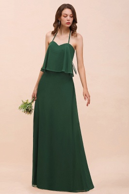 Halter Dark Green Chiffon Long Bridesmaid Dress Beach Long Casual Dress_6