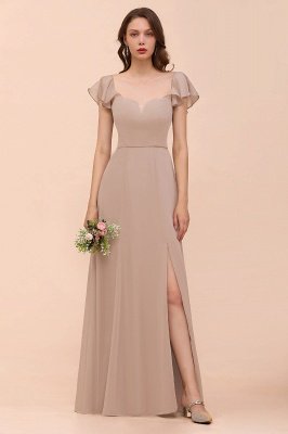 Cap Sleeves Chiffon Floor Length Bridesmaid Dress with Side Split_1