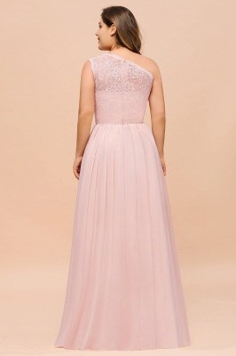 Elegant One Shoulder Lace Chiffon Plus Size Bridesmaid Dresswith Front Split_3