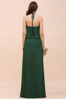 Halter Dark Green Chiffon Long Bridesmaid Dress Beach Long Casual Dress_3