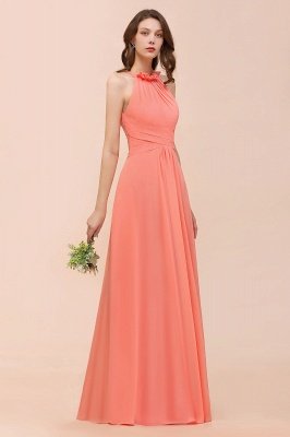 Elegant Halter Ruffle Chiffon Coral A-line Bridesmaid Dresses_9