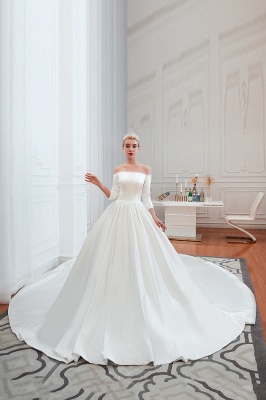 2/3 Long Sleeve Ball Gown White Wedding Dress_8