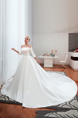 2/3 Long Sleeve Ball Gown White Wedding Dress_2