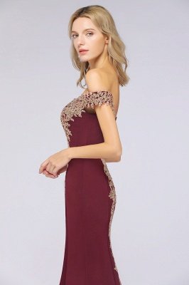 Simple Off-the-shoulder Burgundy Formal Dress with Lace Appliques_36