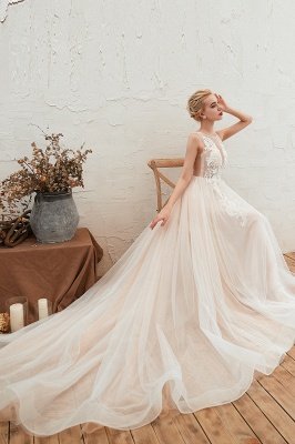 Stylish Scoop Neck  ALine Wedding Dress Sleeveless Tulle Lace Bridal Gown_5