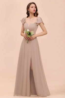 Cap Sleeves Chiffon Floor Length Bridesmaid Dress with Side Split_6