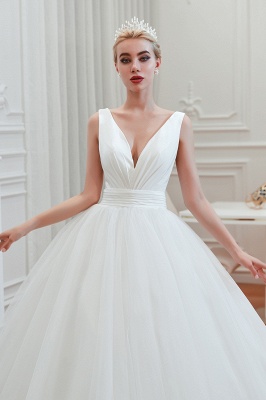 Elegant Low Back Bridal Gowns with Belt Spring Wedding Dress V-Neck_10