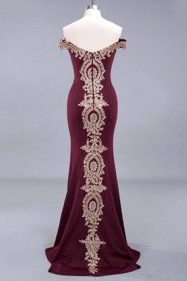 Simple Off-the-shoulder Burgundy Formal Dress with Lace Appliques_14