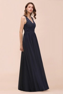 Chic Sleeveless V-Neck Navy Blue Lace Bridesmaid Dress Chiffon Wedding Party Dress_7